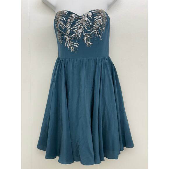 Rebecca Taylor Beaded Feather Silk Strapless Dress Sz 4 - Picture 3 of 7